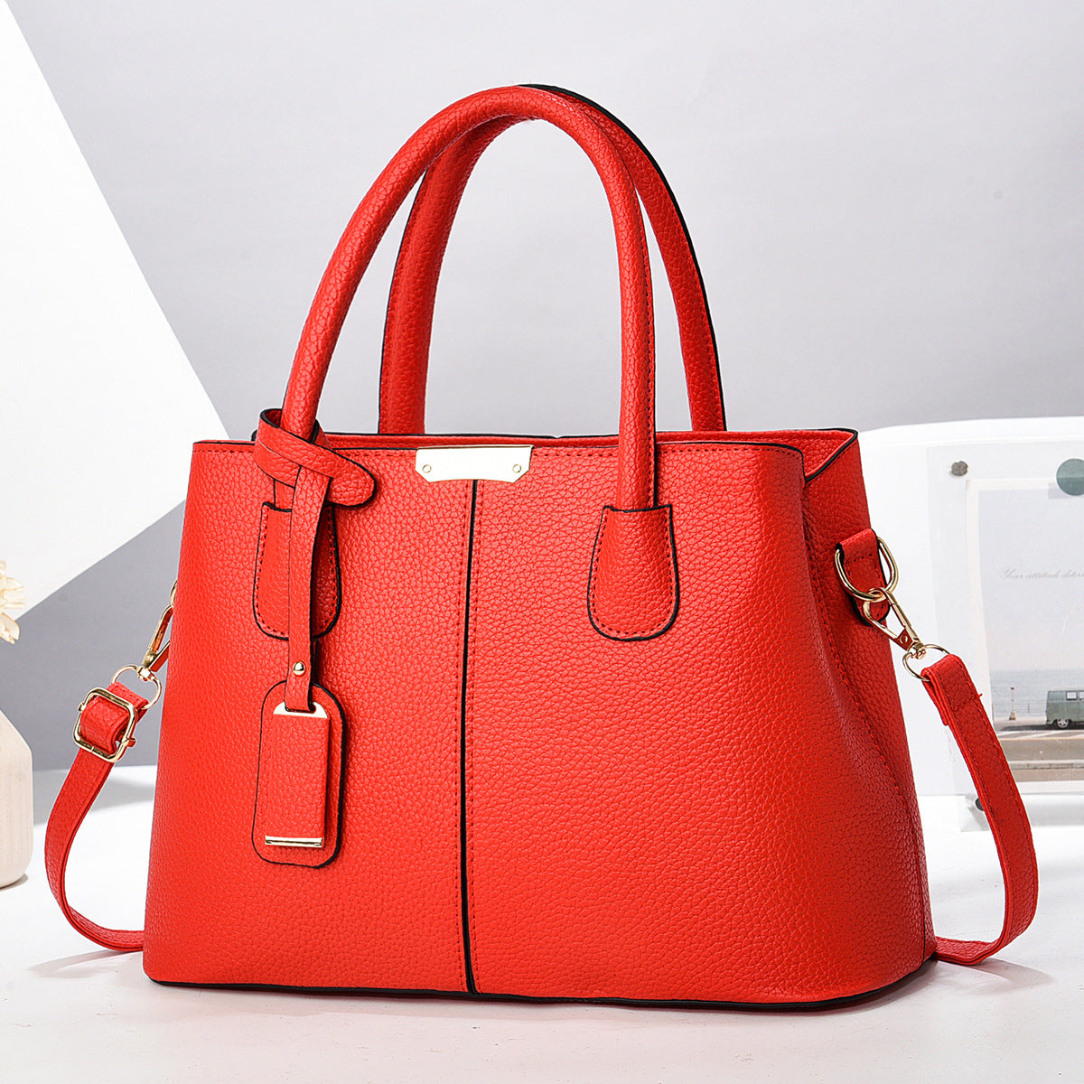 Women’s Large-Capacity PU Leather Tote & Crossbody Bag Bright Red 30x21x13