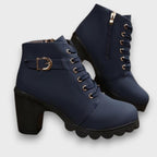 Women's Elegant Buckle Lace Boots Blue