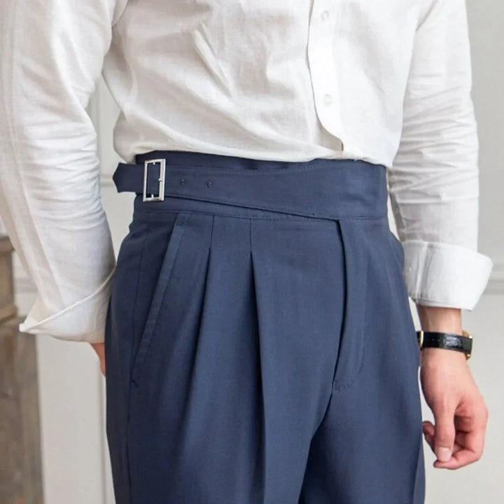 High Waist Buckle Pleated Trousers for Women-MODAUTLET