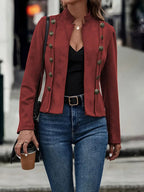 Timeless Buttoned Jacket For Women Elegant Classic Style Red