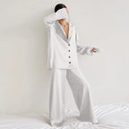Ultra-Luxe Women’s Silk Wide-Leg Pajama Set White