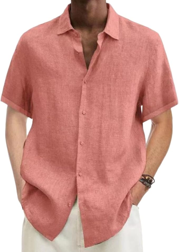 Camicia casual da uomo in lino a maniche corte