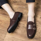 Men's British Style Buckle Leather Shoes Brown