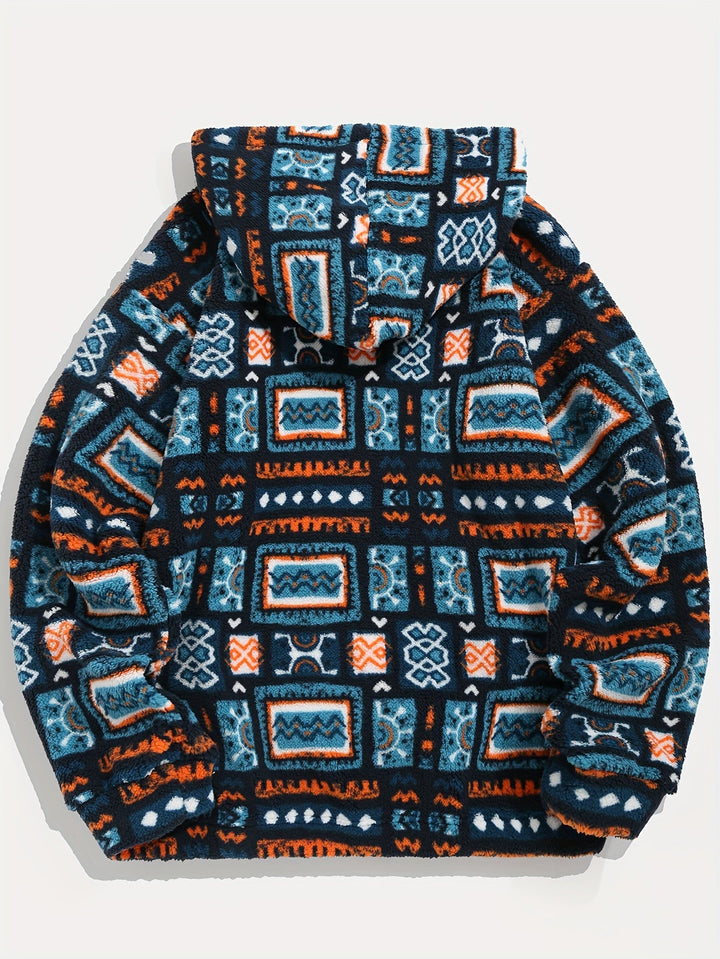 Men's Patterned Hooded Pullover Sweatshirt