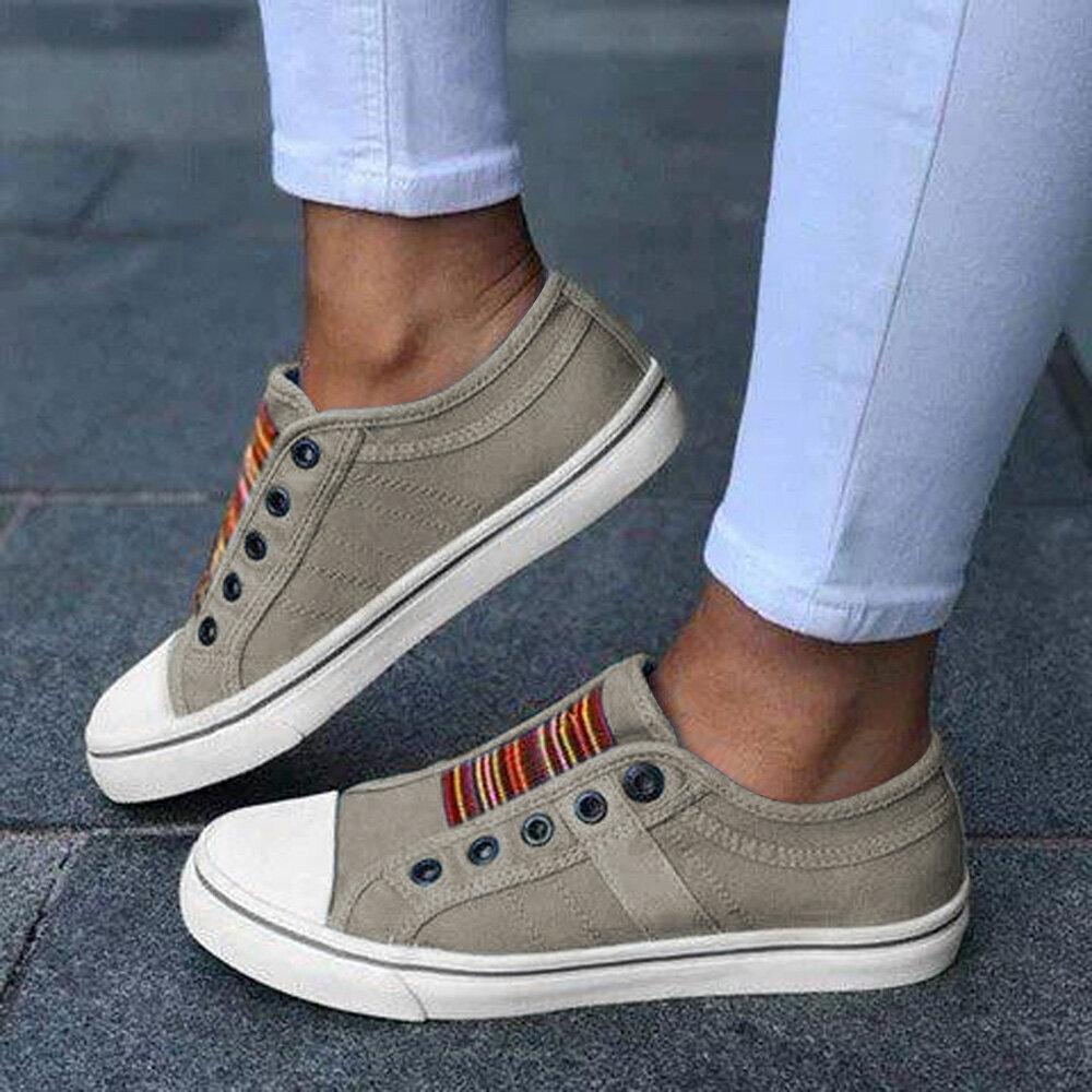 Women's Large Canvas Elastic Flats-MODAUTLET