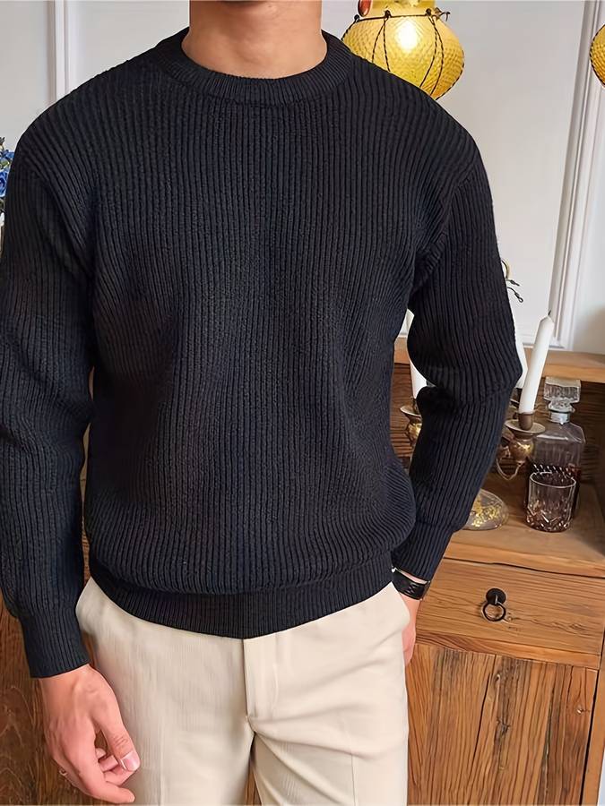 Men's Ribbed Long Sleeve Crew Neck Pullover Sweater