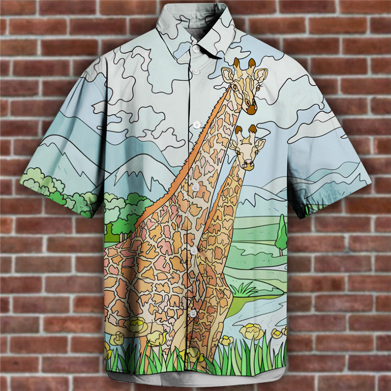 Men's 3D Printed Short Sleeve Lapel Shirt S95342612