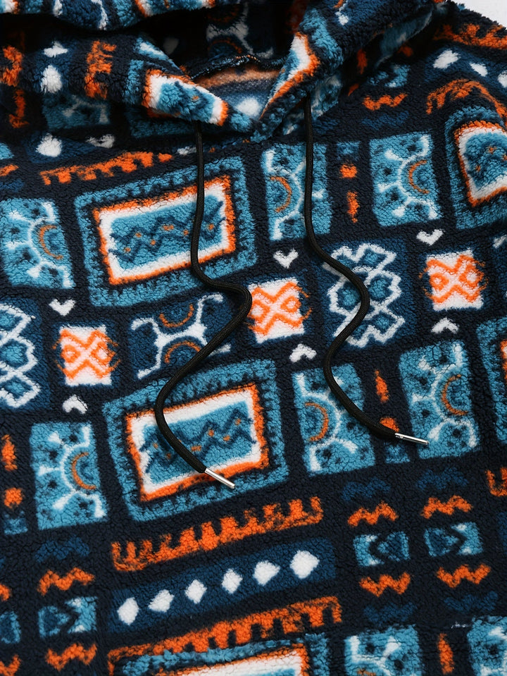 Men's Patterned Hooded Pullover Sweatshirt