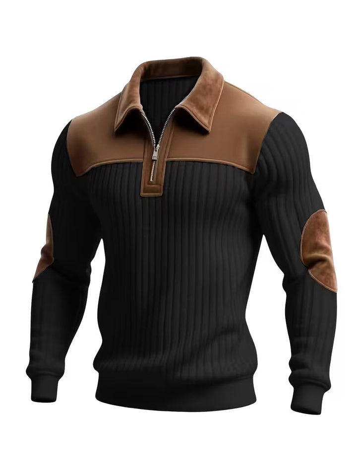 Men's Classic Color-Block Collar Zip Sweater Black