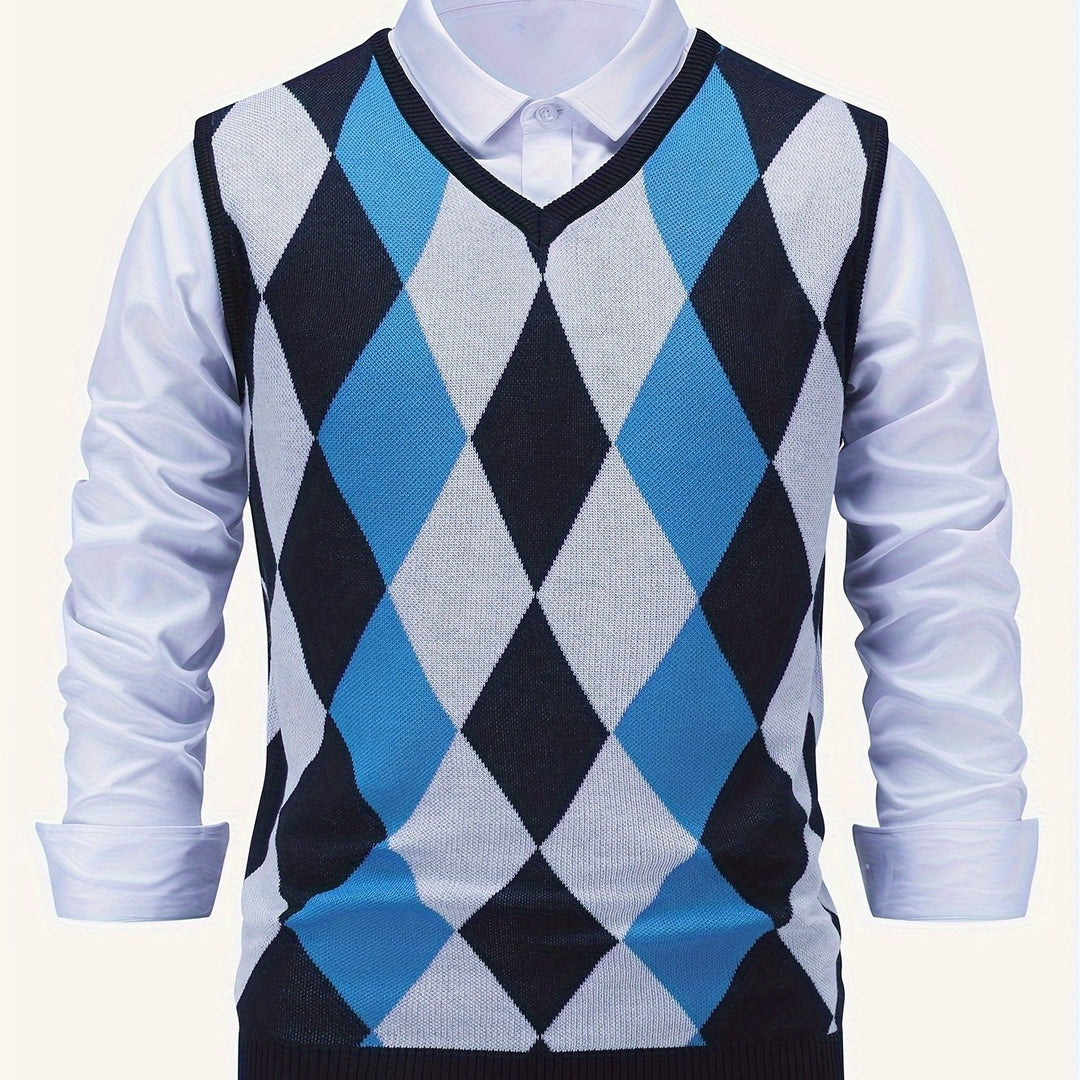 Pánská klasická vesta s argyle vzorem