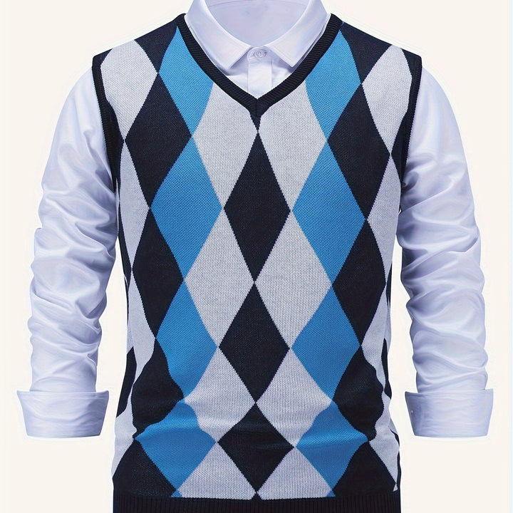 Pánská klasická vesta s argyle vzorem