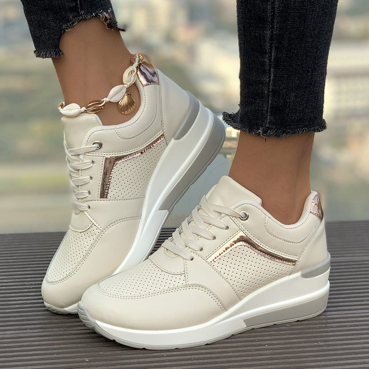 Women's Wedge Platform Sneakers – Sporty Comfort & Elevated Style Beige