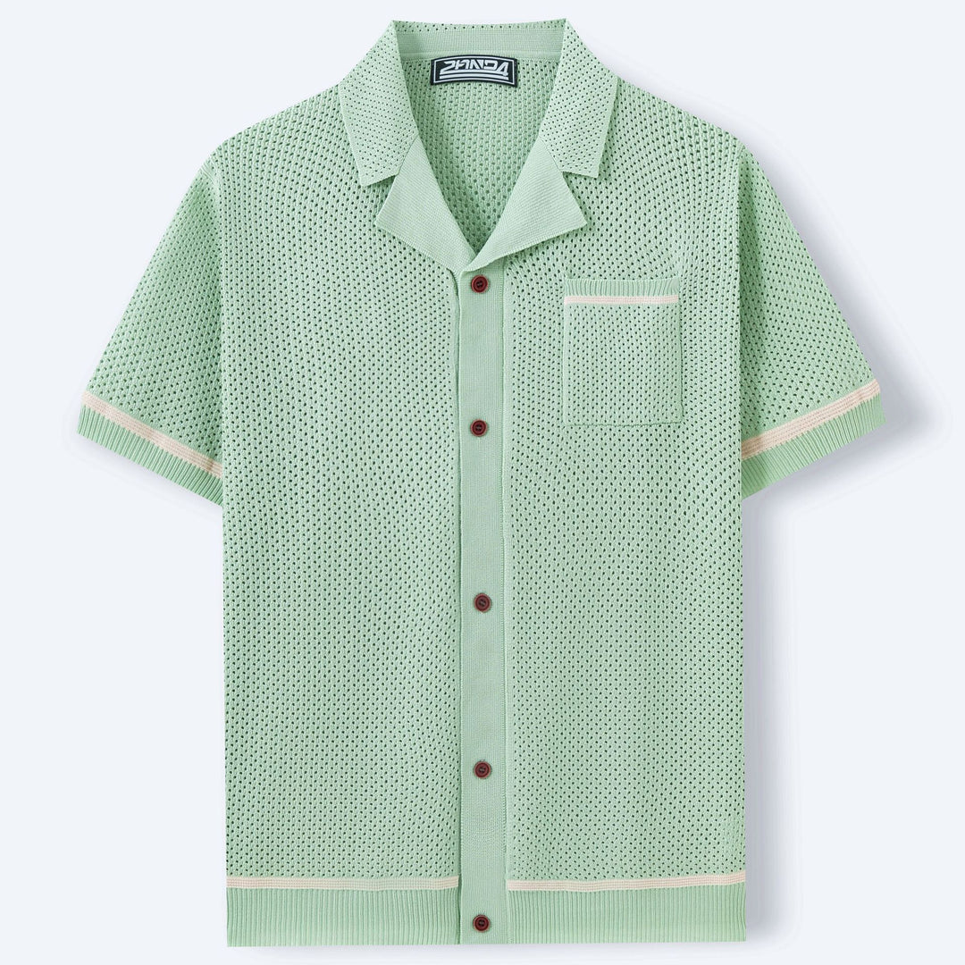 Breathable Mesh Polo Shirt With Cuban Collar For Summer-MODAUTLET