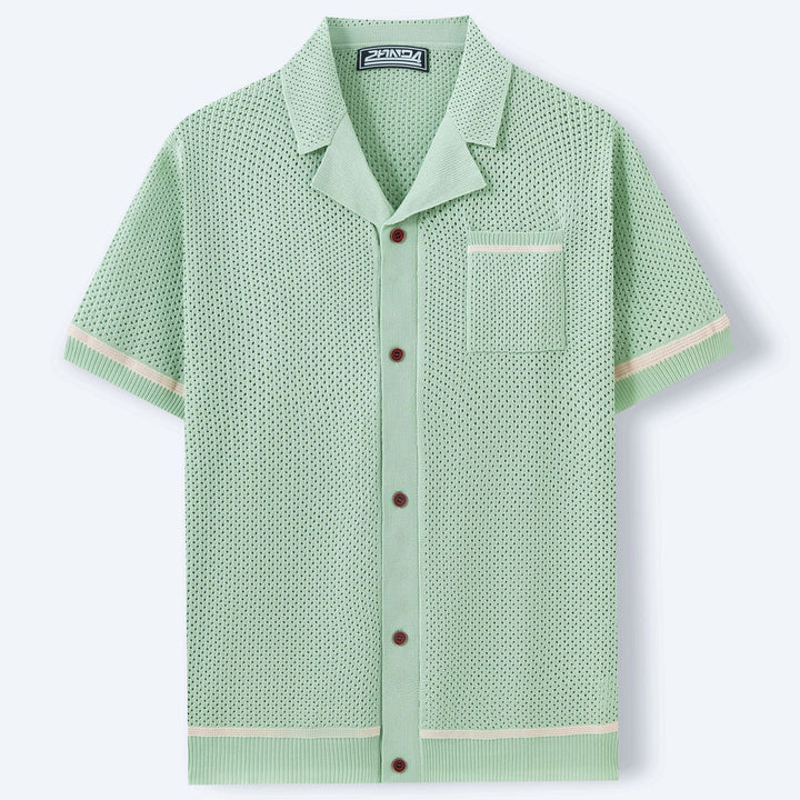 Breathable Mesh Polo Shirt With Cuban Collar For Summer-MODAUTLET