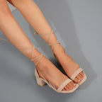 Women's Chunky Heel Lace-Up Sandals with Square Toe for Summer