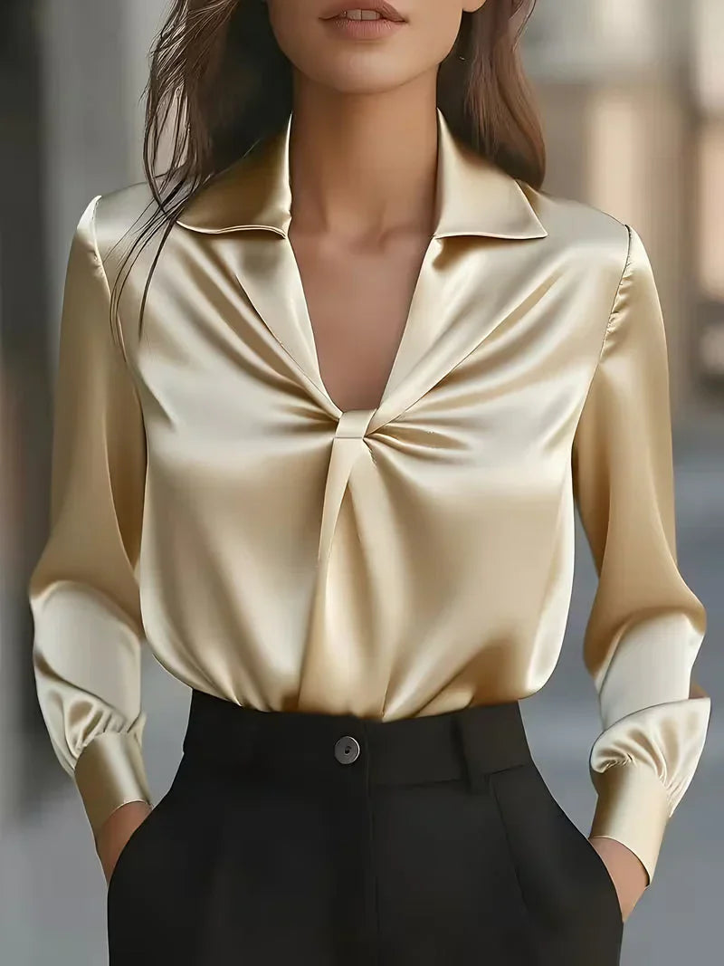 Women's Elegant Front Twist Blouse Cream