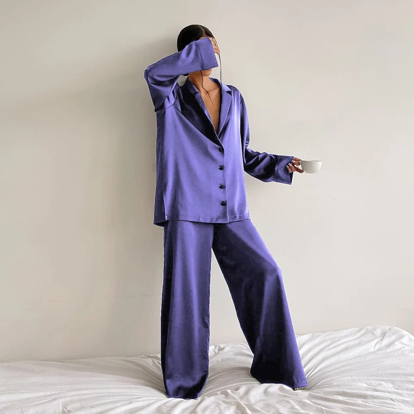 Ultra-Luxe Women’s Silk Wide-Leg Pajama Set-MODAUTLET