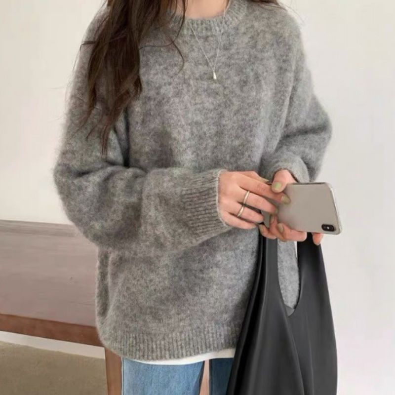 Women's Oversized Relaxed Fit Sweater Gray One size