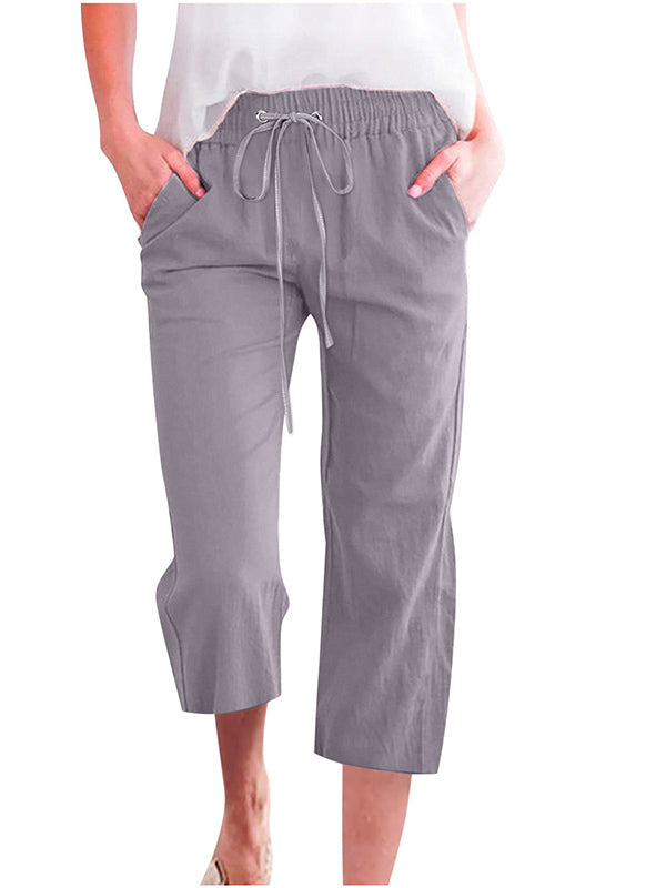 Women's Solid Color Drawstring Casual Cropped Pants