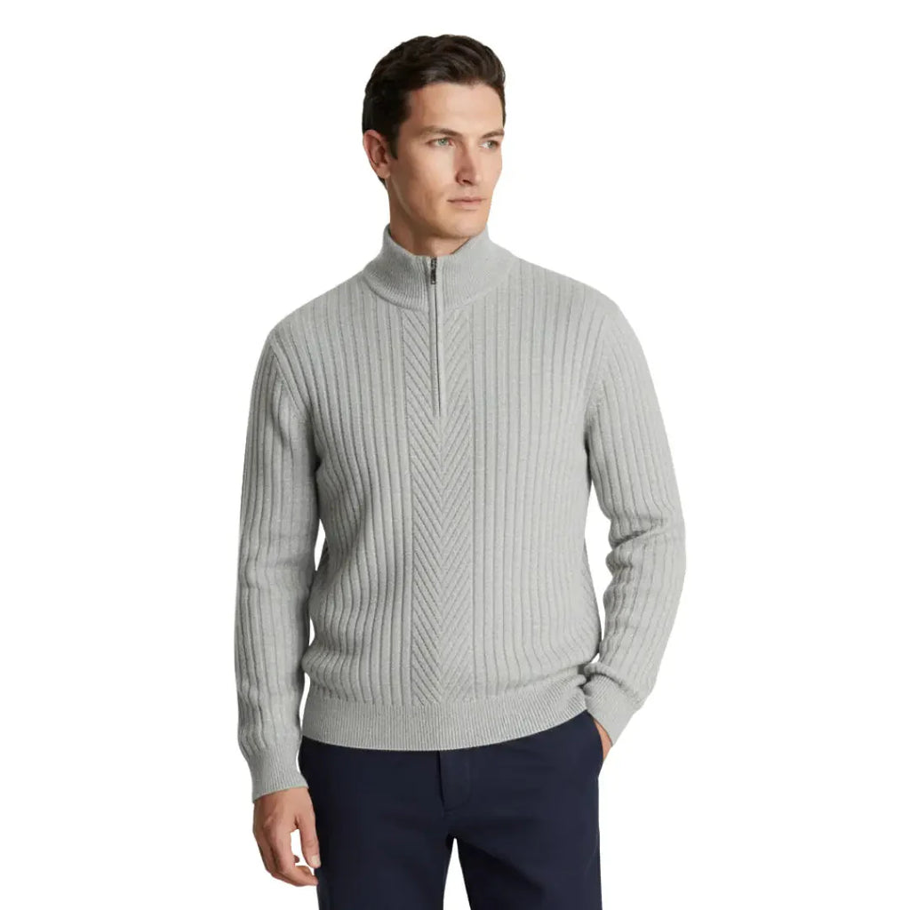 Merino Wool Full-Zip Sweater for Men Grey