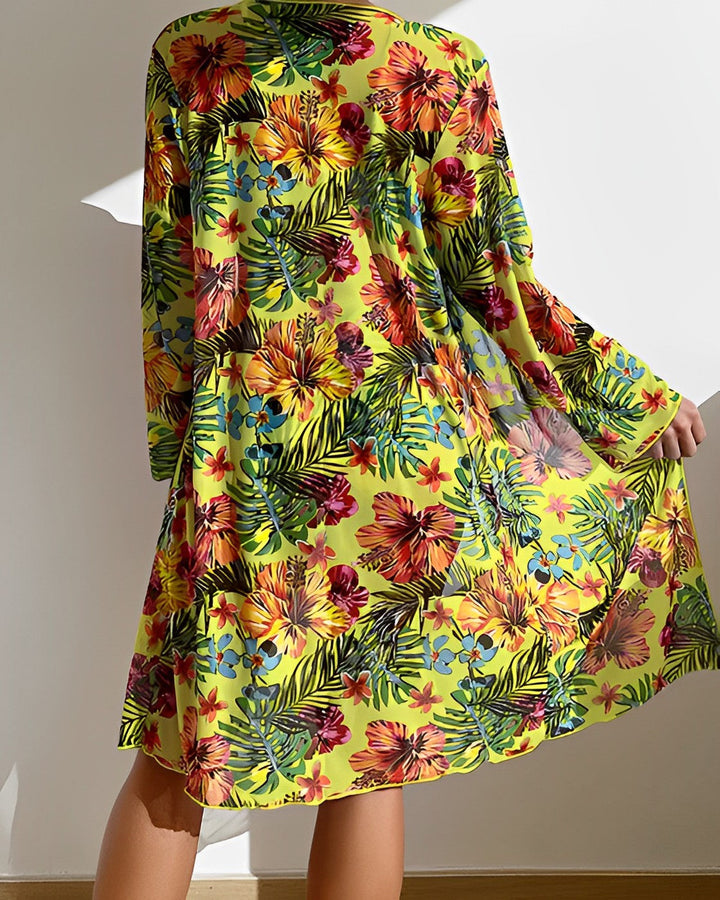 Women's Tropical Print Bikini Set with Cover-Up-MODAUTLET