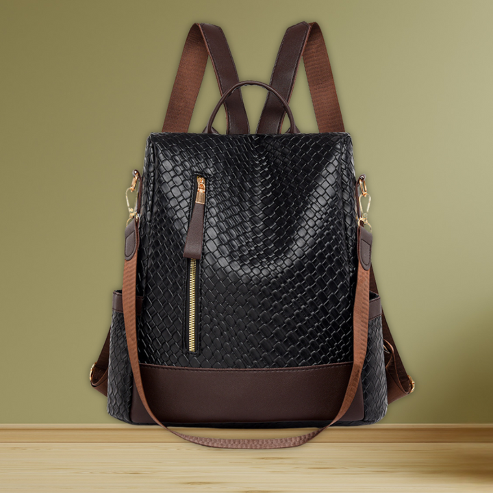 Soft Leather Woven Backpack For Women With Ample Storage-MODAUTLET