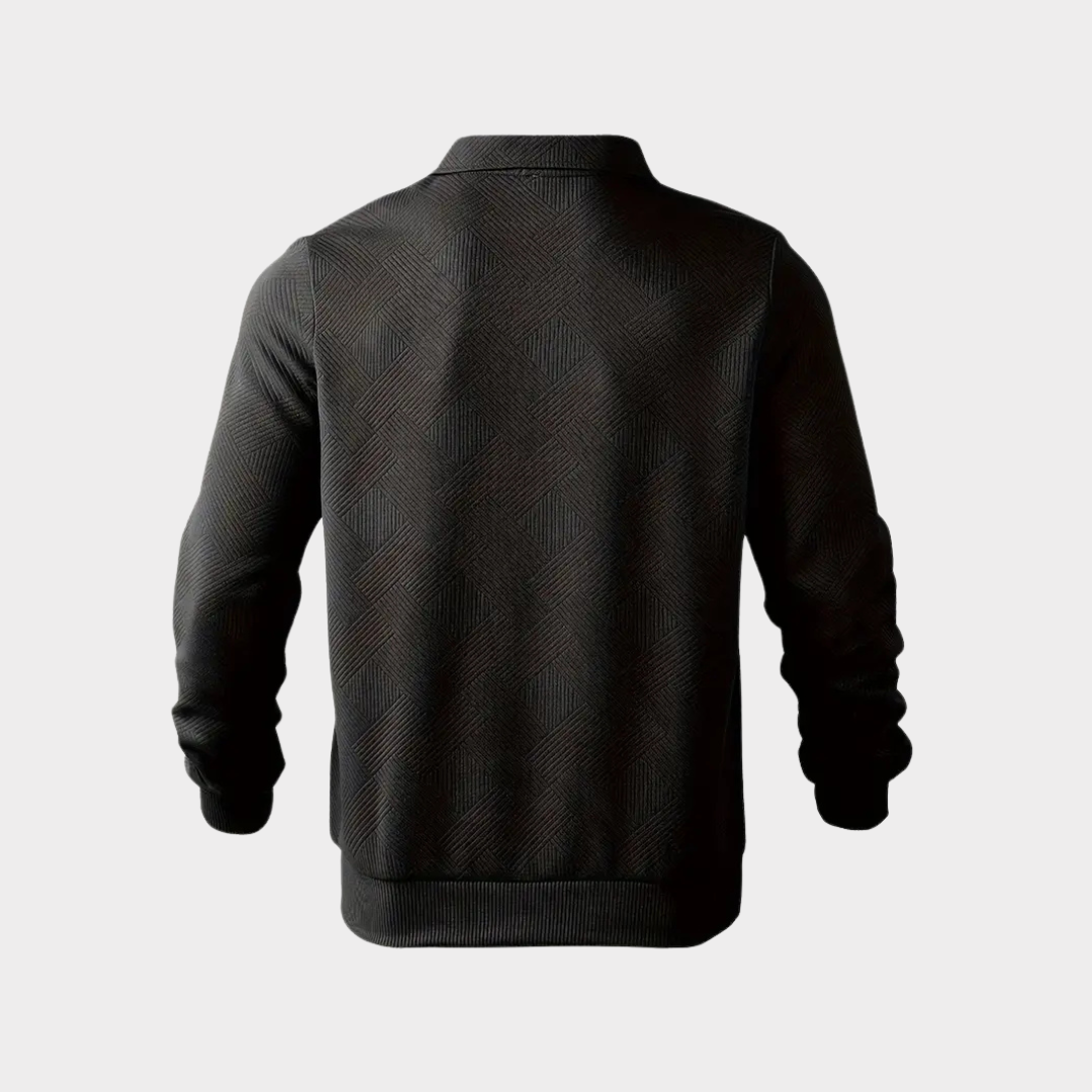 Men's Textured Knit Half-Zip Collared Sweatshirt