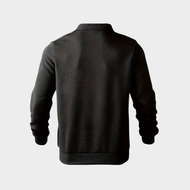 Men's Textured Knit Half-Zip Collared Sweatshirt