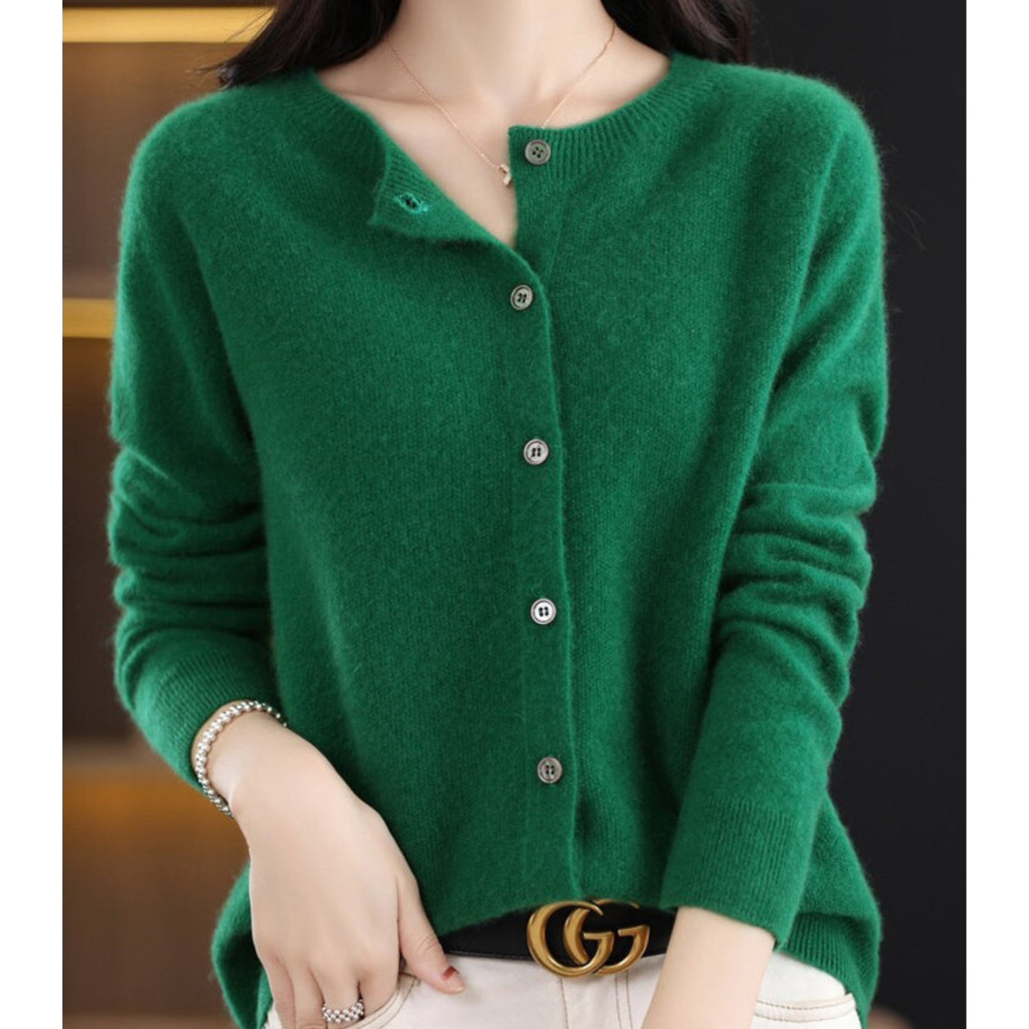 Cozy Cashmere Blend Wool Cardigan for Women Dark green