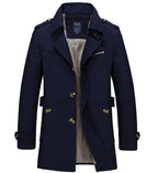 Men's Knee-Length Trench Coat with Belt – Timeless Style & Comfort Blue