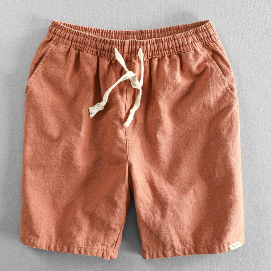 Mens Japan Style Shorts Cotton Blend With Elastic Drawstring Salmon