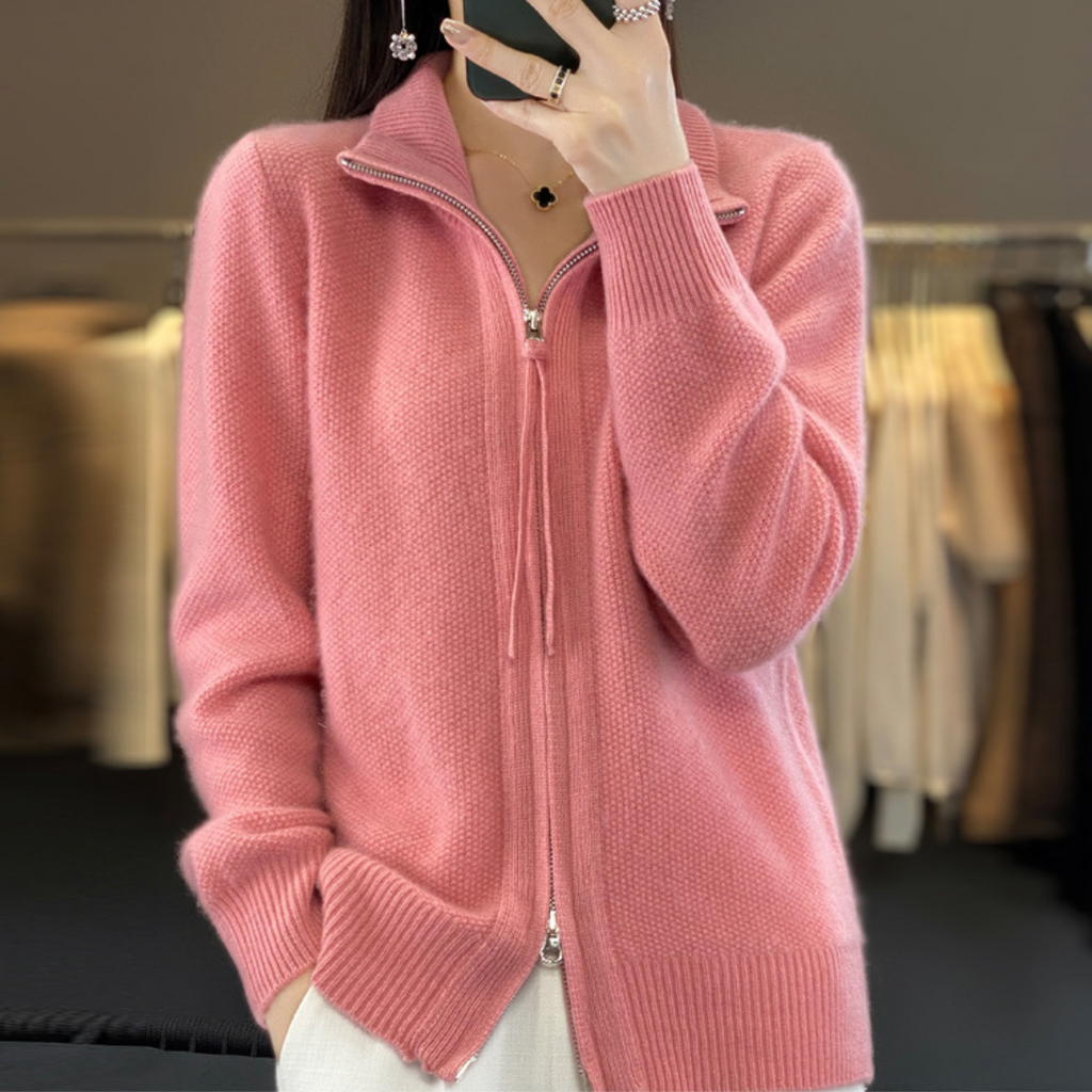 Cozy Wool Cashmere Zip Cardigan Pink