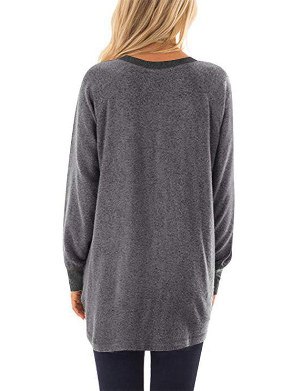 T-shirt à manches longues pour femme avec blocs de couleur et poches