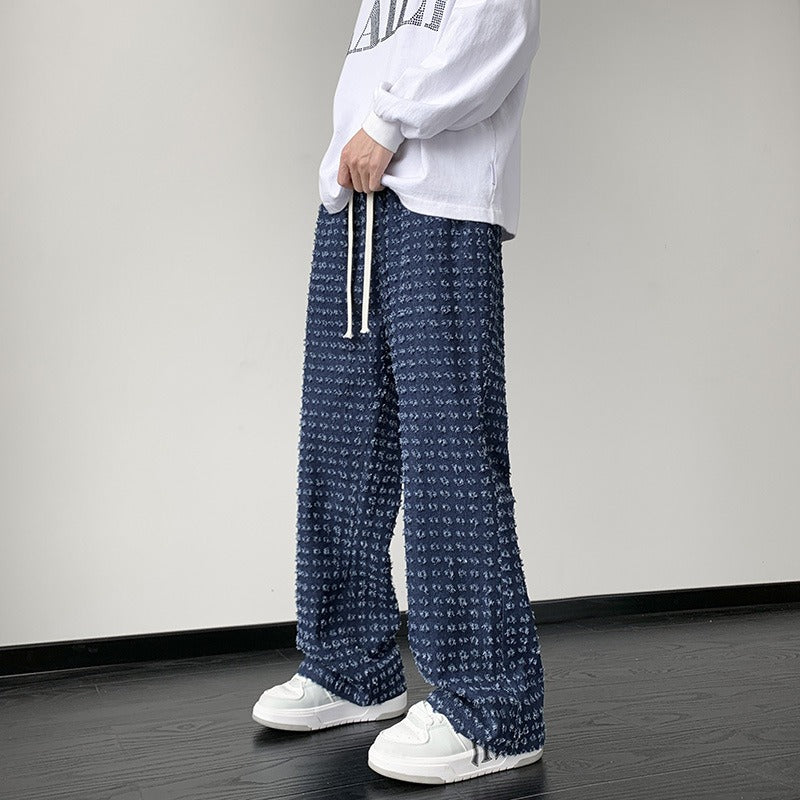 Men's Wide Leg Distressed Pants with 3D Texture for Comfort-MODAUTLET