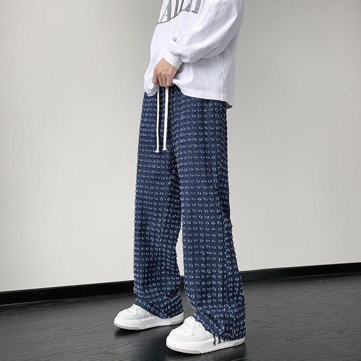 Men's Wide Leg Distressed Pants with 3D Texture for Comfort-MODAUTLET