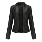 Womens Slim Leather Jacket Lightweight Casual Fashion Black