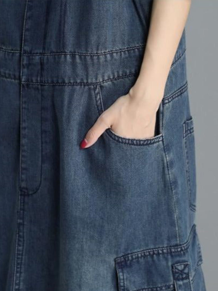 Løs denim overallkjole til kvinder