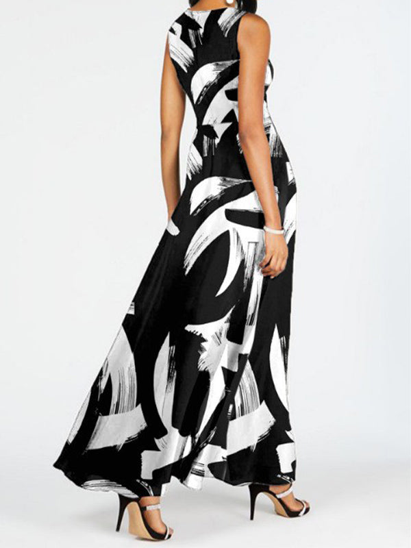 Women's Patchwork Crew Neck Sleeveless Jumpsuit Outfit