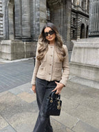 Beige Tweed Jacket With Gold Button Detailing For Women