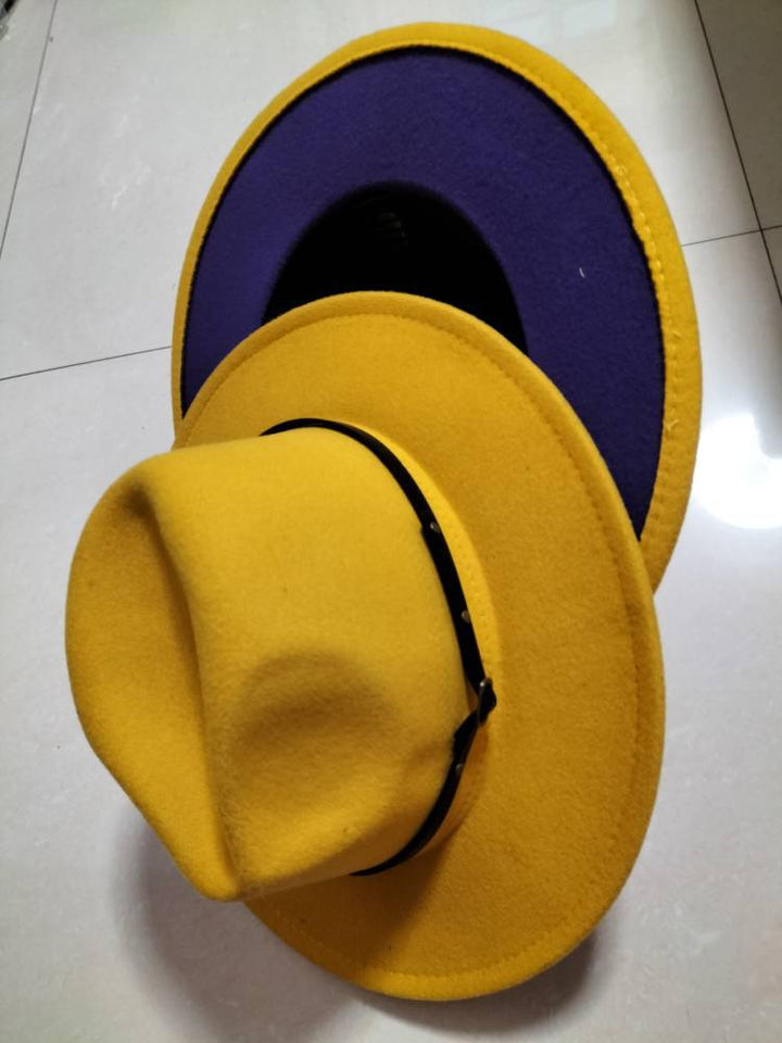 Chapeau Fedora en laine à blocs de couleur élégant pour hommes et femmes
