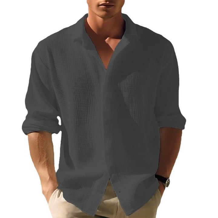 Mens Lapel Long Sleeve Shirt Solid Dress Casual Top-MODAUTLET