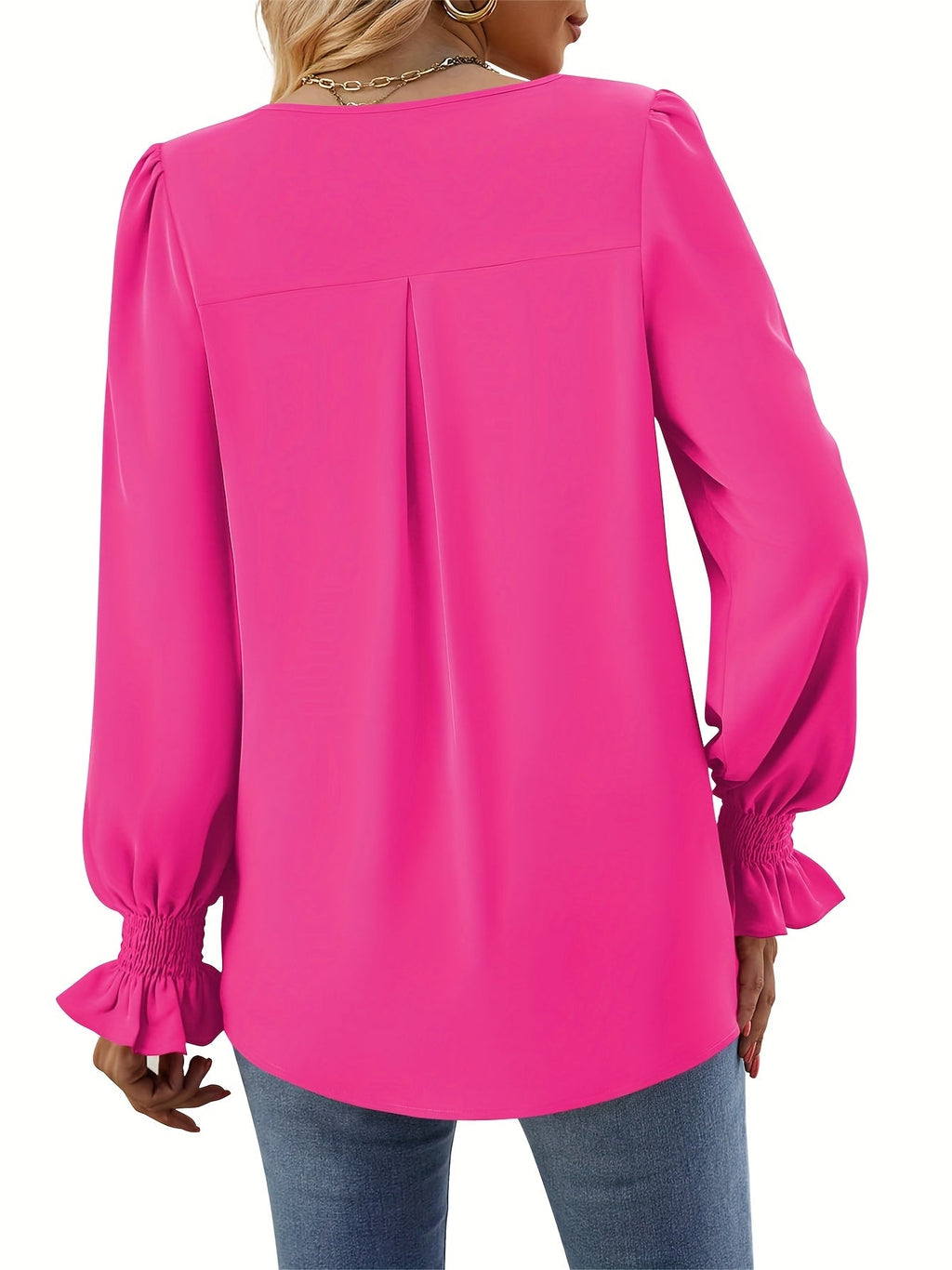Women's Versatile V-Neck Pleated Top