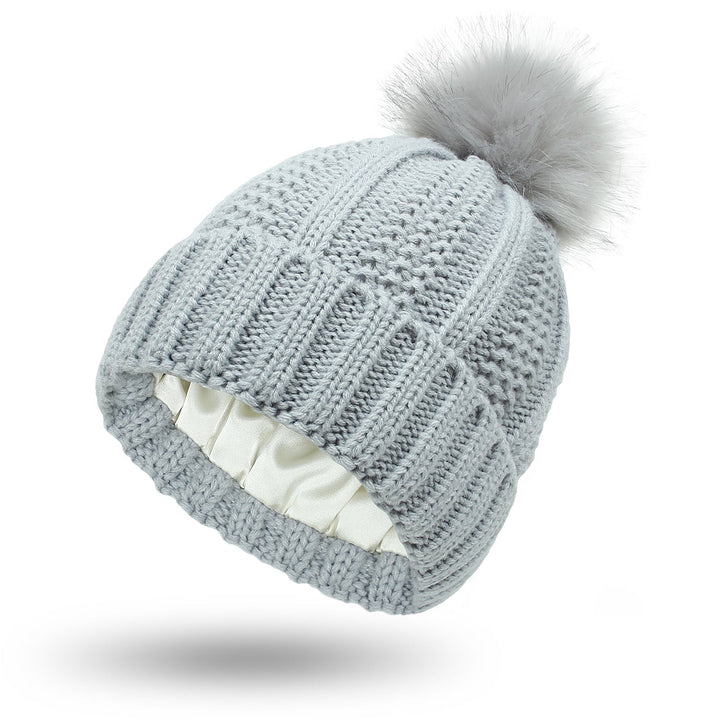 Gorro de punto elegante para mujer con pompón de piel sintética para invierno
