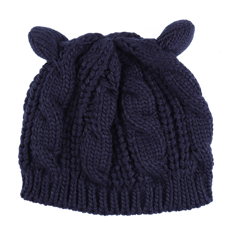 Gorro tejido a mano con orejas de gato 3D lindo para uso en invierno