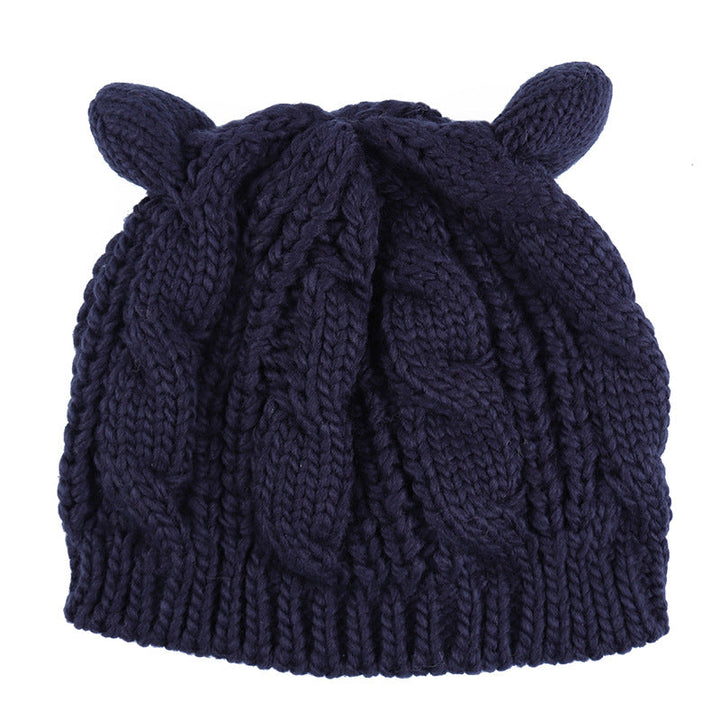 Gorro tejido a mano con orejas de gato 3D lindo para uso en invierno