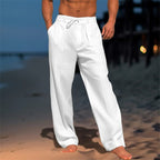 Men's Wide-Leg Casual Drawstring Pants with Pockets White