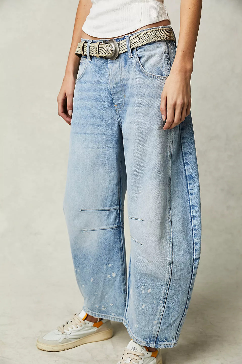 High-Stretch Mid-Rise Barrel Jeans-MODAUTLET