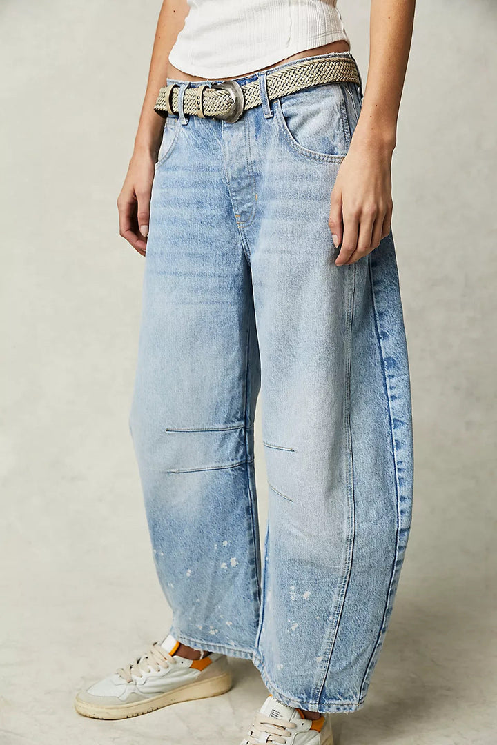 High-Stretch Mid-Rise Barrel Jeans-MODAUTLET