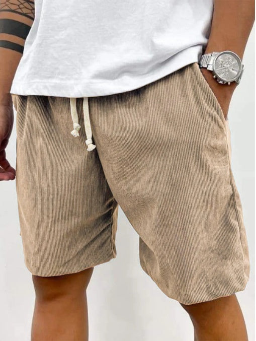 Men's Corduroy Drawstring Shorts Relaxed Fit Casual Khaki