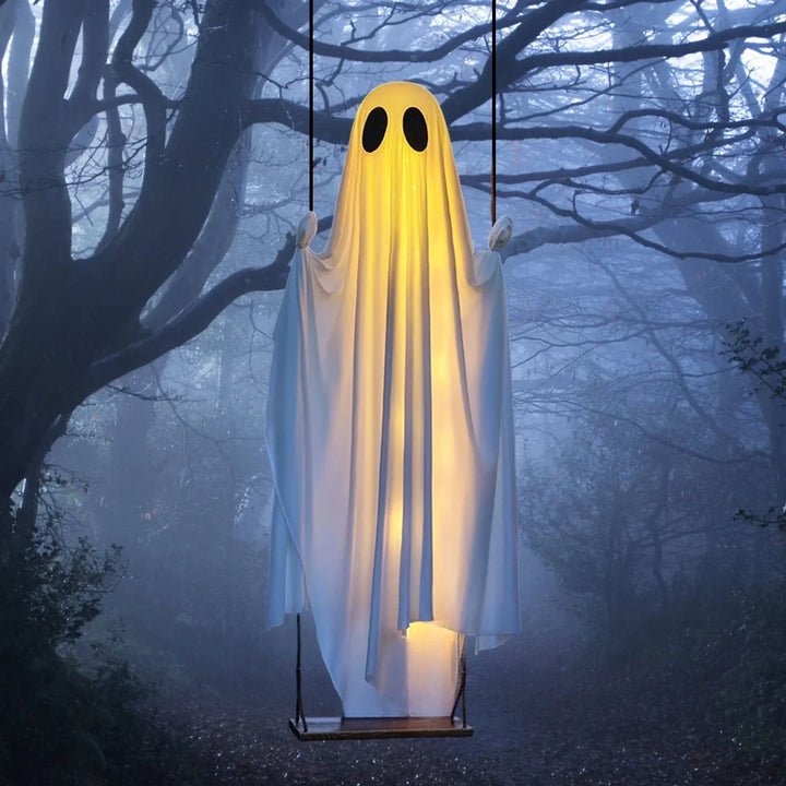 Halloween-Geisterschaukel für den Außenbereich mit Lichterkette zur Veranda-Dekoration